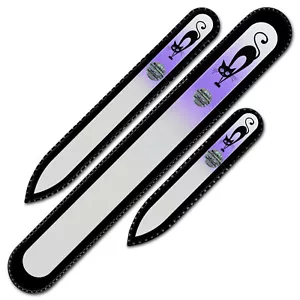 Mont Bleu Gift Set of 3 Crystal Nail Files “Kitty #2” - Premium Glass Nail Files - Picture 1 of 22
