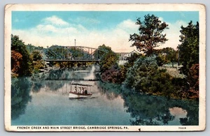 Postcard French Creek and Main Street Bridge Cambridge Springs PA Pennsylvania - Picture 1 of 2