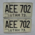 1973 UTAH License Plate Plates PAIR / SET