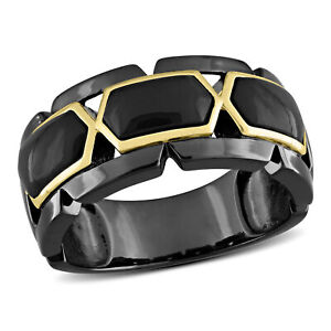 Amour Black Rhodium Plated Silver with Yellow Silver Men's Black Onyx Ring
