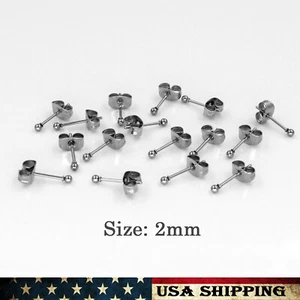 2 mm 5 Paar Damen/Herren Set Edelstahl Silber Rund Massiv Kugel Ohrstecker - Bild 1 von 2