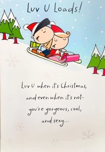Luv U Loads! Gorgeous Cool Sexy Christmas Large Card Couple Toboggan Hallmark De - Picture 1 of 2