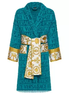 Versace I Heart Baroque Cotton Bathrobe Capri Blue Unisex Size XXL Authentic - Picture 1 of 11