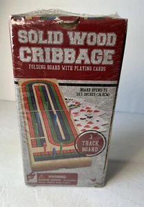 🃏Solid Wood Cribbage Set Folding 3 Track Board with Playing Cards Cardinal New - Picture 1 of 8