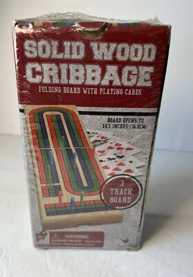 🃏Solid Wood Cribbage Set Folding 3 Track Board with Playing Cards Cardinal New - Image 1 of 4