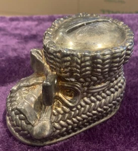 Antique SilverPlate Baby Boot with Bow Money Box - Picture 1 of 6