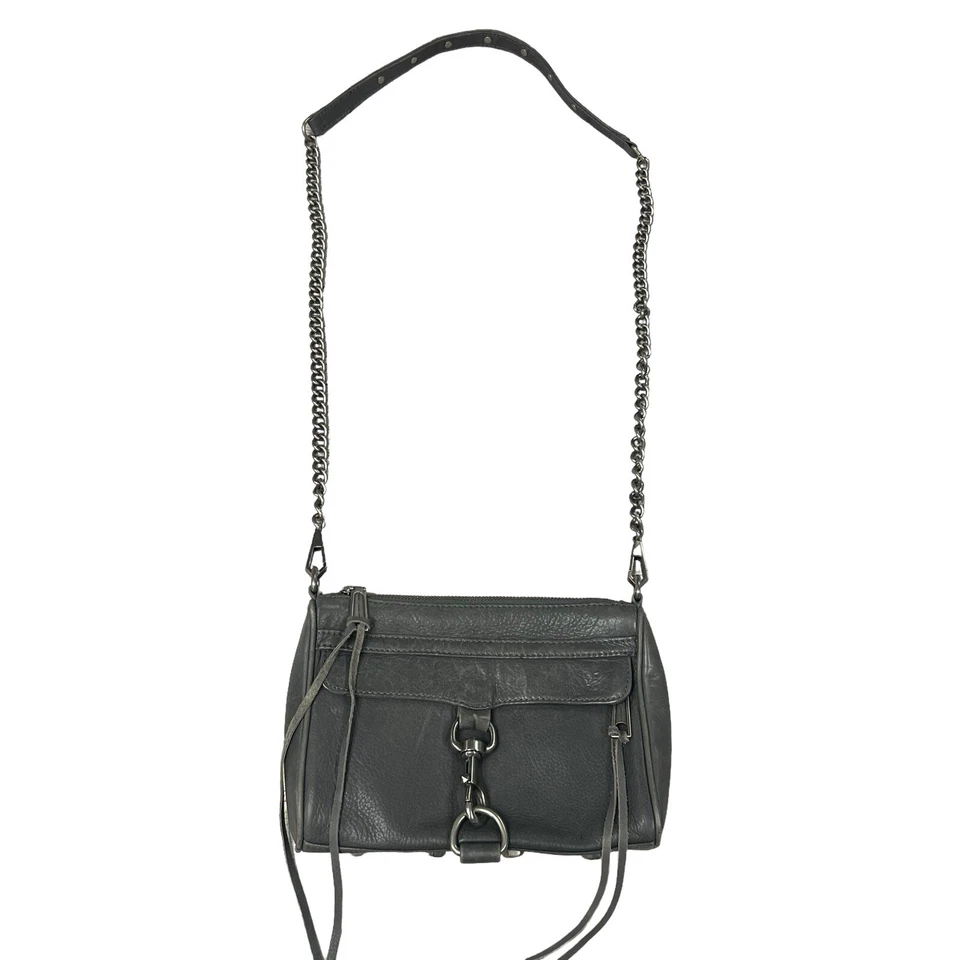 Rebecca Minkoff Crossbody Bag Gray Leather Mini Mac Zip Chain Strap - Image 1 of 4