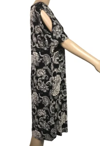 BOOHOO Dress Black & White Paisley Cold Shoulder Shift Knee Length UK 16 - Picture 1 of 7