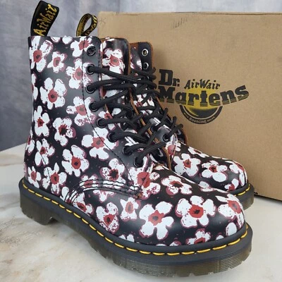 Botas Dr. Martens PASCAL Florales 8 Ojos Con Cordones Para Mujer Talla 6 Negro Rojo Púrpura Foto 1 de 4