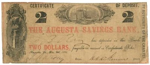 1861 Augusta Savings Bank, Augusta, Georgia $2 Obsolete Note (62322) - Picture 1 of 2