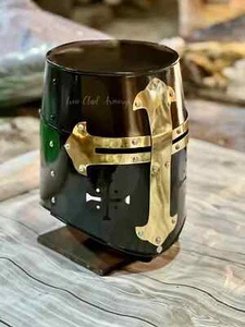 Templar Knight Helmet Crusader Steel Helmet Medieval Brass Cross Warrior Role Pl - Picture 1 of 4