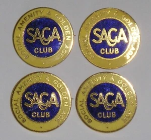 4 ORIGINAL SAGA CLUB ENAMEL BADGES - SOCIAL AMENITY & GOLDEN AGE - EX CONDITION - Picture 1 of 2