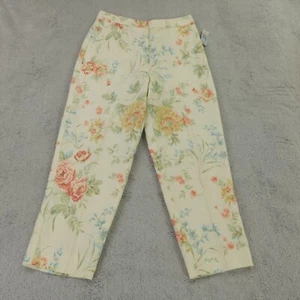 Talbots Linen Pants Womens 4 Petite Beige Floral Multi Capri Cropped Cottagecore - Picture 1 of 16