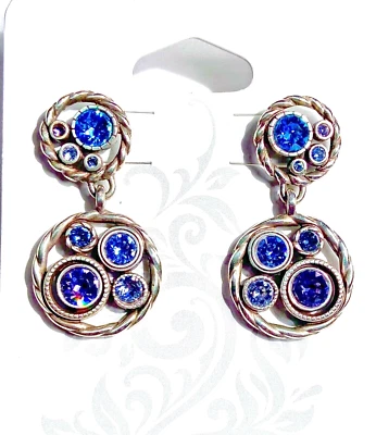 BRINCOS SLVR CRISTAL SWAROVSKI TONS AZUL TANZANITA BRIGHTON HALO HADES MUITO BOM ESTADO+ - Imagem 1 de 4