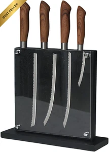 Magnetic Knife Block Acrylic Shield Acacia Wood Double Side Black - Picture 1 of 12