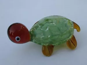 PQ B green mottled GLASS TURTLE FIGURINE - Picture 1 of 8