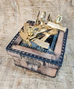 Vintage Brass Nautical Navigation Instrument Sextant With Leather Box Gift - Picture 1 of 6