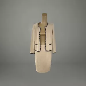 St. John Collection Wool Knit Skirt 2-Pc Suit Jacket Beige Womens Size 6 - Picture 1 of 19