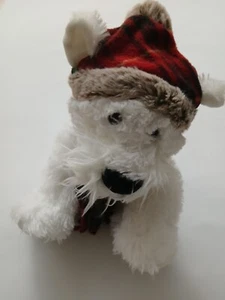 Gentle Treasures Blanco Scotty Perro Peluche Vacaciones Sombrero a Cuadros Bufanda Animal de Peluche - Imagen 1 de 6