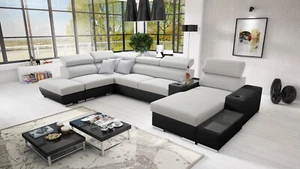 Wohnlandschaft U-Form PERS V Bettfunktion Stauraum Couchgarnitur Schlaffunktion - Bild 1 von 14