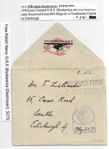 1942 Free Polish Navy Destroyer O.R.P. Blyskawica to Edinburgh, Scotland (M7150) - Picture 1 of 2