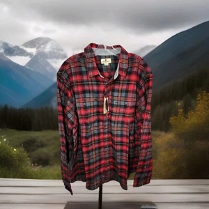 NUEVO CON ETIQUETAS Woolrich Para Hombres Rojo Gris Cuadros Franela Augusta Manga Larga Camisa Talla 2XL - Imagen 1 de 6