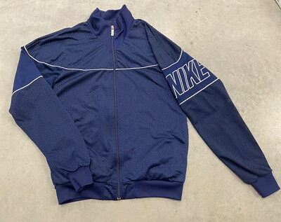Vintage 90s Nike Mesh Track Jacket Men’s Sm/Md Zip Up Gray Tag Blue Spell Out - Image 1 of 4