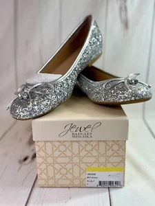 NIB Jewel by Badgley Mischka Bryanna Silver Glitter Rhinestone Bow Flats Size 7 - Picture 1 of 3