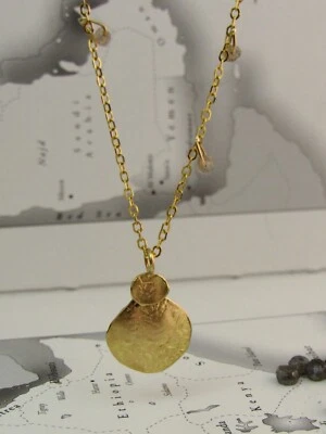  Gold necklace. 14 karat solid yellow gold necklace with Labradorite. - Image 1 of 4