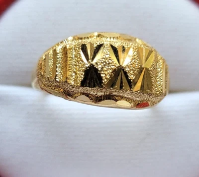 Nuevo anillo estampado de oro amarillo macizo de 23 k con corte de diamante para hombre talla 10/3,80 g Foto 1 de 4