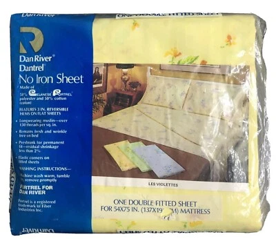 Винтажный полный двойной простыня Dan River Dantrel без железа желтый цветочный - США  - Изображение 1 из 4