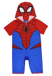 Spiderman Union Suit One Piece Pajamas Costume Hoodie Boys 6 8 10 12 Summer NWT - Picture 1 of 3