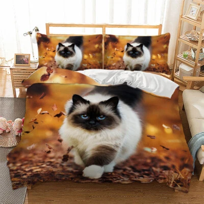 GUIDEAR Cat Duvet Cover Set 3D Animal Bedding Set with Pillowcases Single Double King