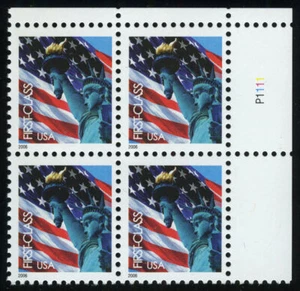 USA #3965 (39¢) Flagge/Freiheitsstatue Plattenblock PB, F-VF NH MNH - Bild 1 von 1
