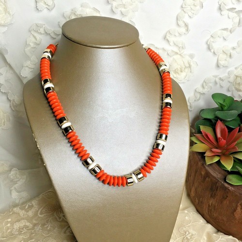 MICHAEL KORS Collana MCM vintage moda metà secolo moderna arancione oro bianco perline estate