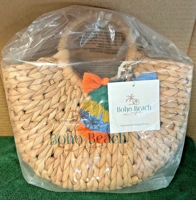 NEW! Boho Beach Life Bag Rattan Woven Tote Purse Beach, Vacation, Cruise - Image 1 of 4