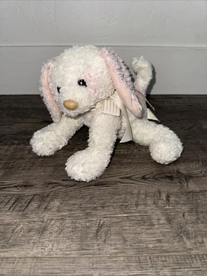 First & Main Precious Pups 9" Pink  White Puppy Dog Stuffed Plush Bow - Image 1 of 4