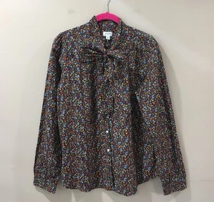 J.CREW Womens M Shirt Tie Neck Liberty Art Fabric Floral Printed Blue Orange New - Picture 1 of 7