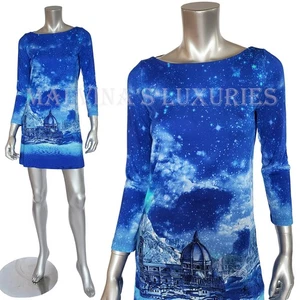 JUST CAVALLI BY ROBERTO CAVALLI DRESS FANTASY CITYSCAPE BLUE PRINTED sz 40 4 - Picture 1 of 13