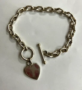 MEXICO HEART TAG CHARM STERLING SILVER TOGGLE BRACELET 8" - Picture 1 of 3