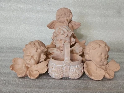 Ángeles hechos a mano de terracota, jabonera, cesta, 5 piezas en total, hechos de colección Foto 1 de 4