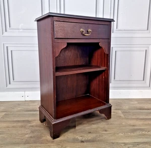 Antique Vintage Mahogany Veneer Dwarf Bookcase & Drawer – Small Open Bookshelf - Picture 1 of 24