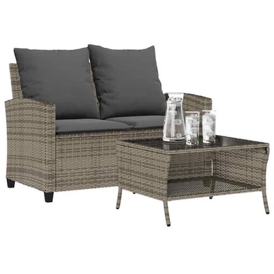 Garden Sofa Grey PE rattan 2-Seater Water-resistant materials - Image 1 of 4