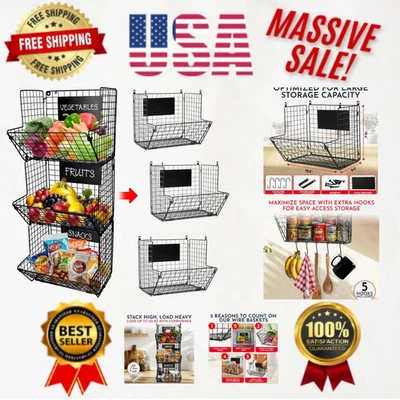 Multifunctional Wall Hanging 3-Tier Baskets - Durable Kitchen Storage Solution - Image 1 of 4