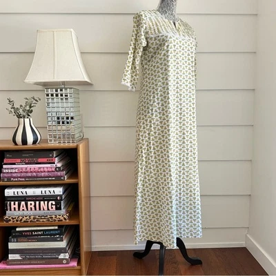 Vestido Midi Vintage Algodón Estampado Floral Bloques Boho Kaftan S/M Foto 1 de 4