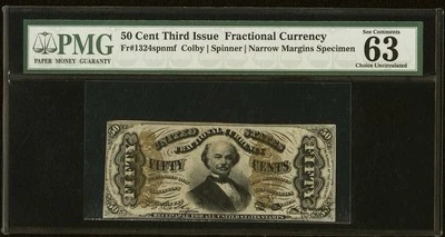 PMG ChUNC63 FR# 1324 Fractional 1864 Currency 50c Civil War Third Issue Specimen - Image 1 of 4