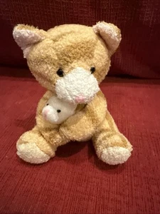 Russ Ora 5" Plush Luv Pets Orange Striped Tabby Cat Kitten Mom Hold Baby Mouse - Picture 1 of 7