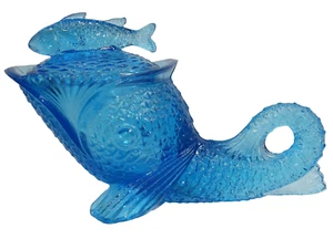KEMPLE REPRO OF GREENTOWN DELFIN MIT SÄGEZAHNKANTE BEDECKTE SCHÜSSEL BLAUES GLAS #2 - Bild 1 von 7