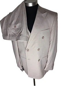 New Lineage Men 40R light Brown Modern Fit 2 Piece Double Breasted Suit Pant 34W - Picture 1 of 9