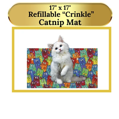 WAGS & WIGGLES BOUTIQUE Handmade 17" Refillable CRINKLE Catnip Mat Washable Cat Bed Catnip Toys for Cats